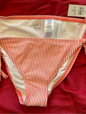 LOFT Coral and White Seersucker Ladies Bikini Bottoms